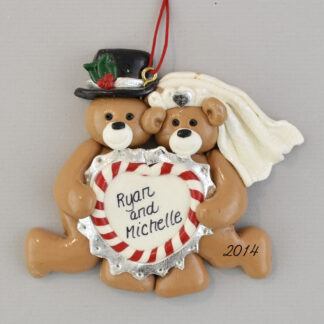 Bride and Groom Bears with Heart Wedding Personalized Christmas Ornaments