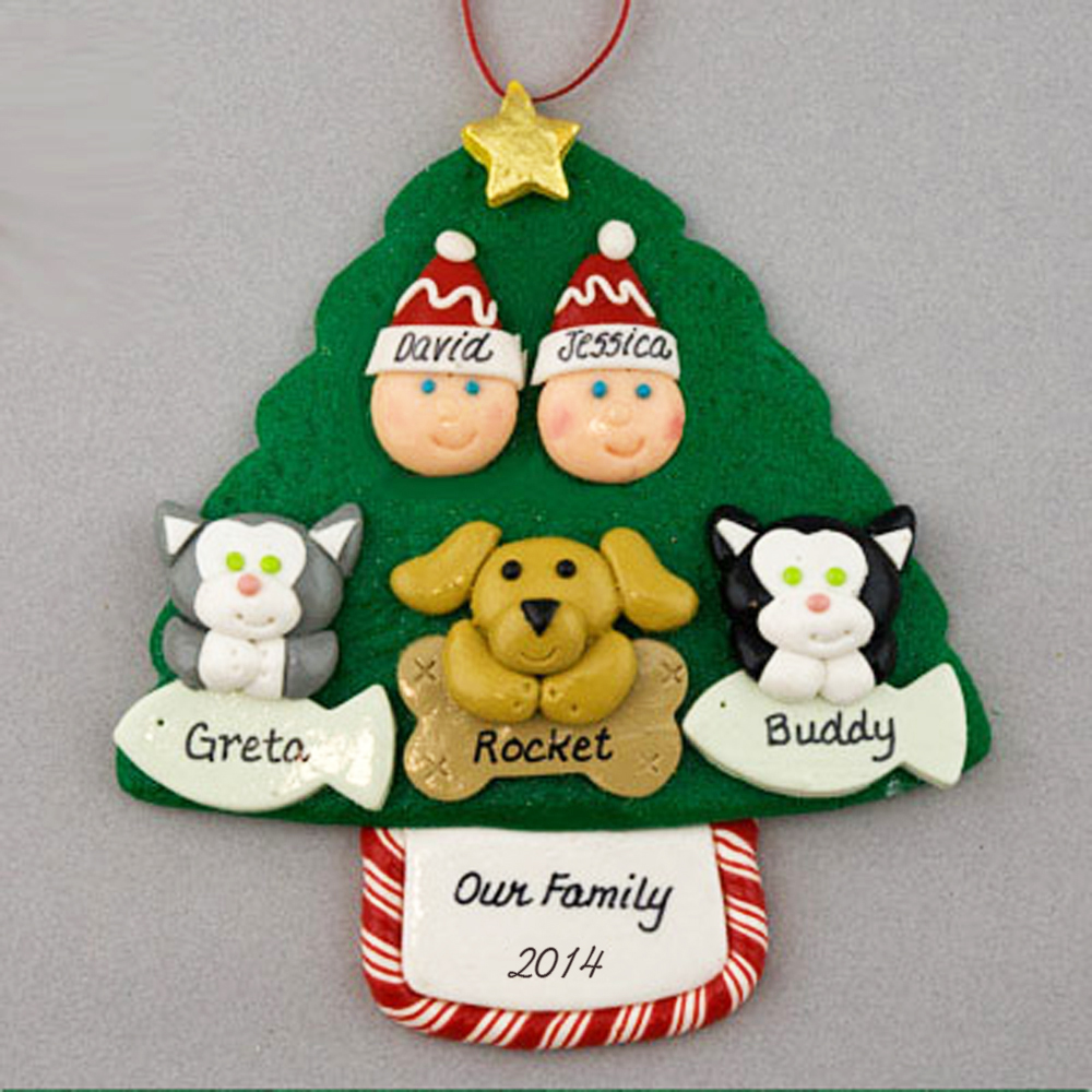 Couple with 3 Pets - Custom Christmas Ornament