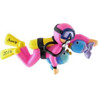 Scuba Diver Female Personalized Christmas Ornaments