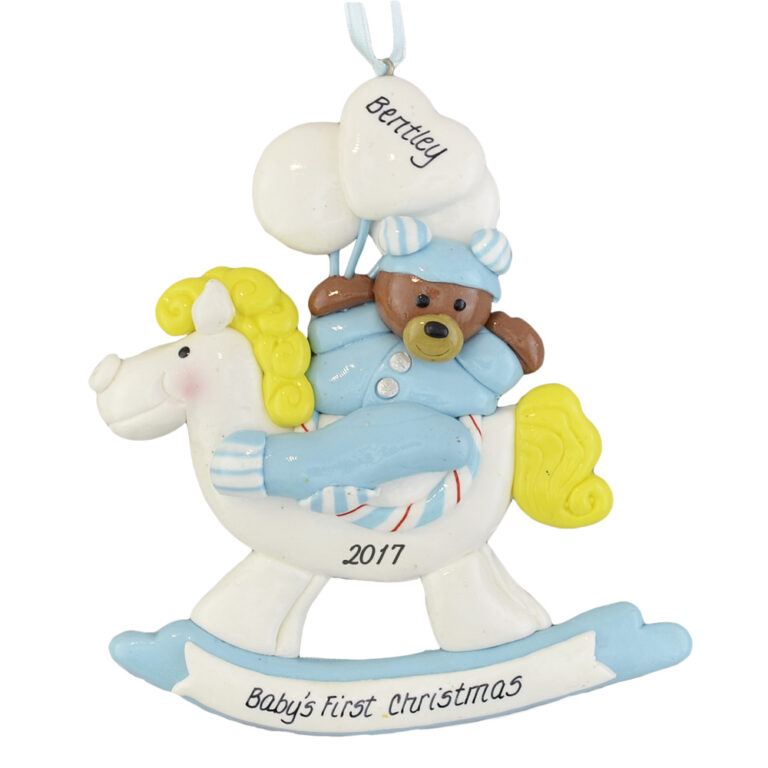 Baby Boy's First Christmas Rocking Horse Personalized Ornament