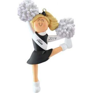 Cheerleader: Black Uniform, Blonde Personalized christmas Ornament